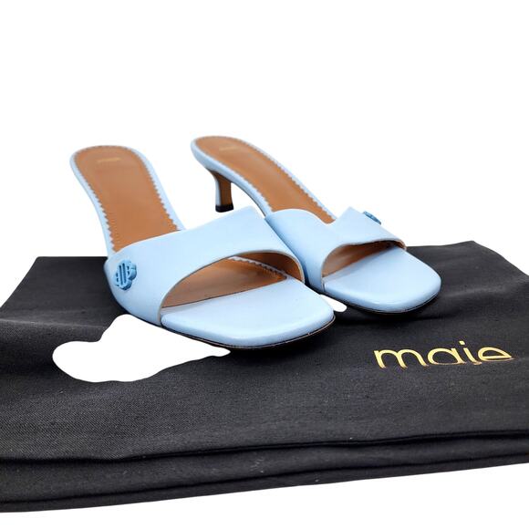 Maje Light Blue Leather 90's Inspired Kitten Heel Mules Size 37/ US 6.5 - Picture 6 of 6